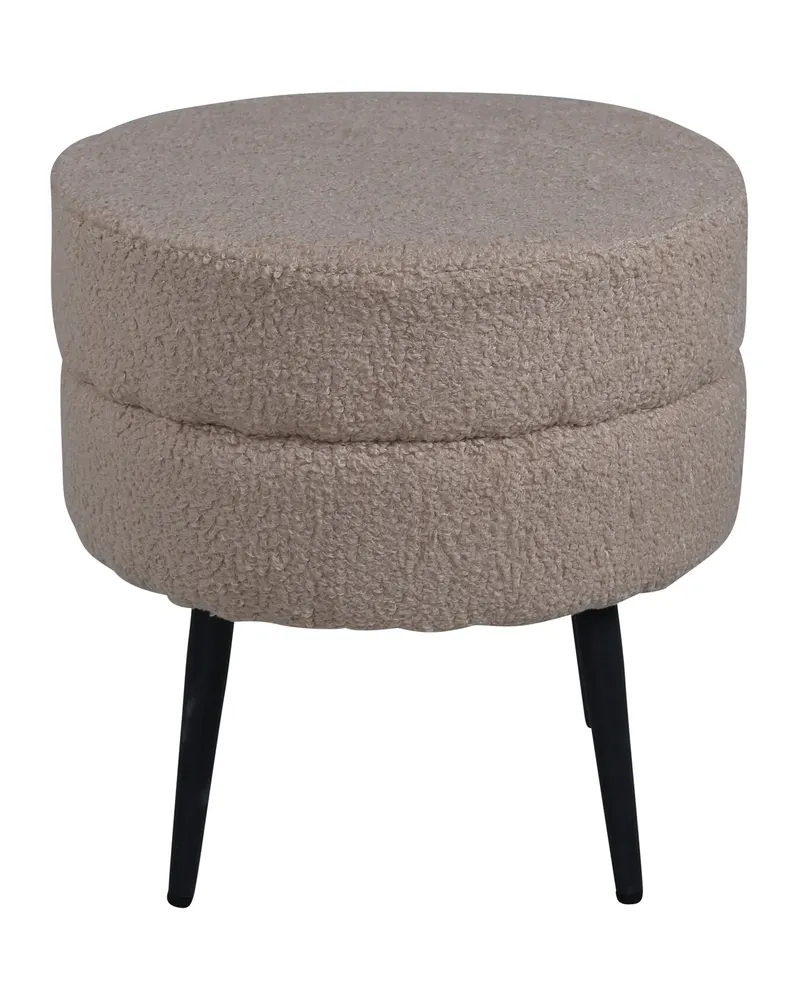 Pot runder Hocker mit Stahlbeinen in Beige, Gestell Schwarz, Polyester-Teddystoff, Ansicht 1