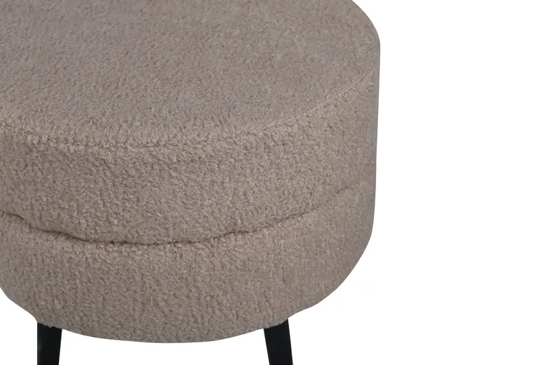 Pot runder Hocker mit Stahlbeinen in Beige, Gestell Schwarz, Polyester-Teddystoff, Ansicht 2