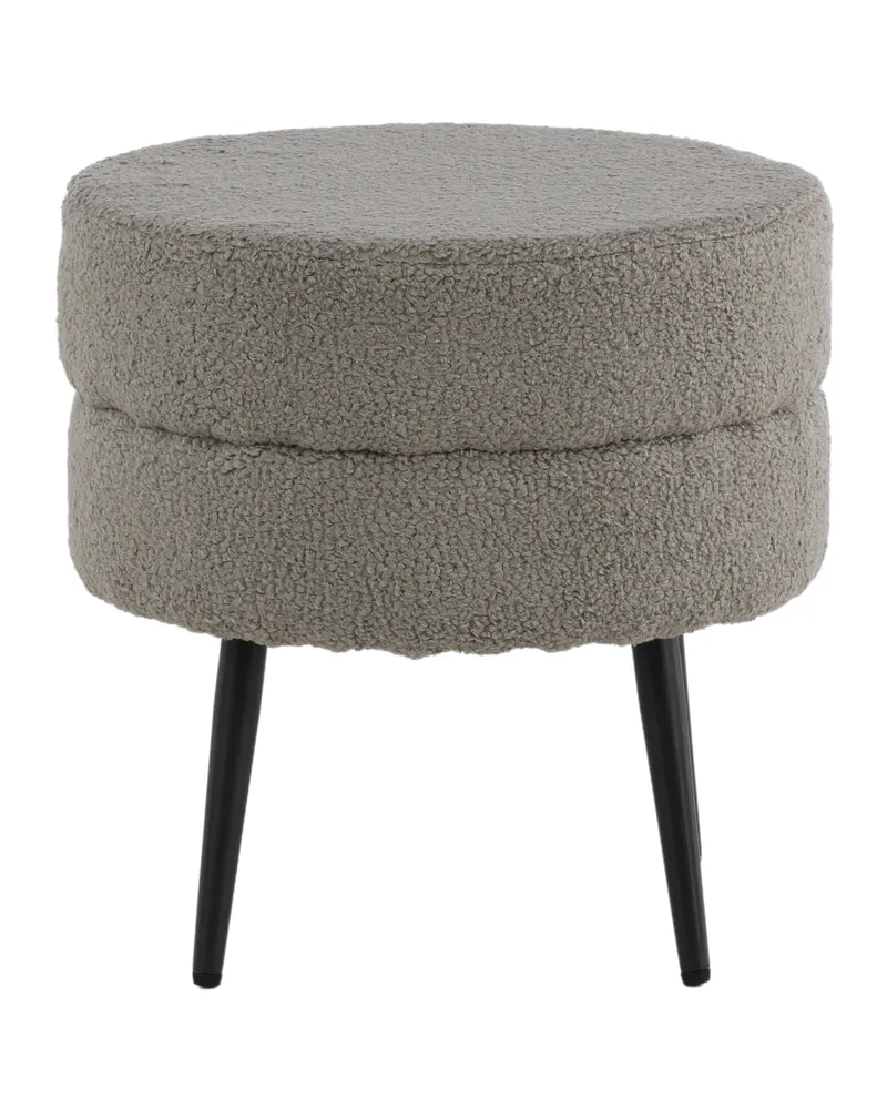 Pot runder Hocker mit Stahlbeinen in Grau, Gestell Schwarz, Polyester-Teddystoff, Ansicht 1