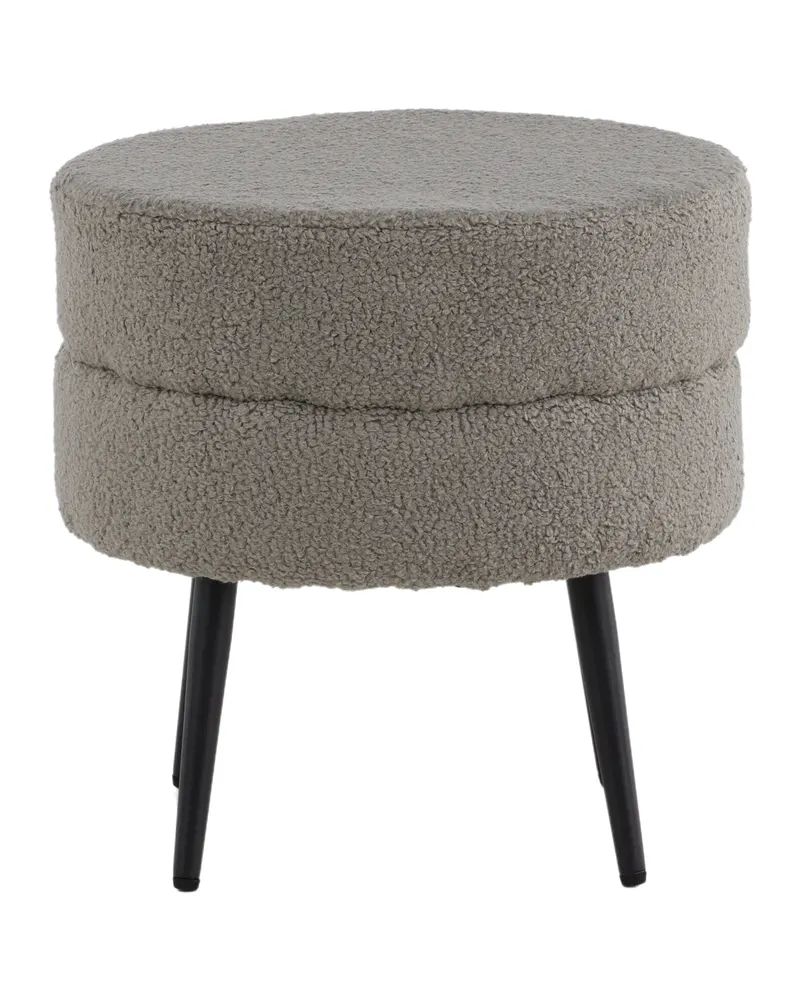 Pot runder Hocker mit Stahlbeinen in Grau, Gestell Schwarz, Polyester-Teddystoff, Ansicht 10