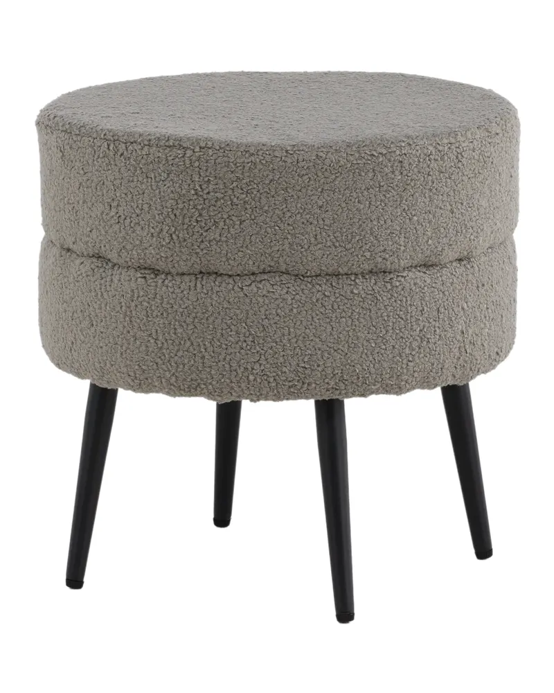 Pot runder Hocker mit Stahlbeinen in Grau, Gestell Schwarz, Polyester-Teddystoff, Ansicht 11