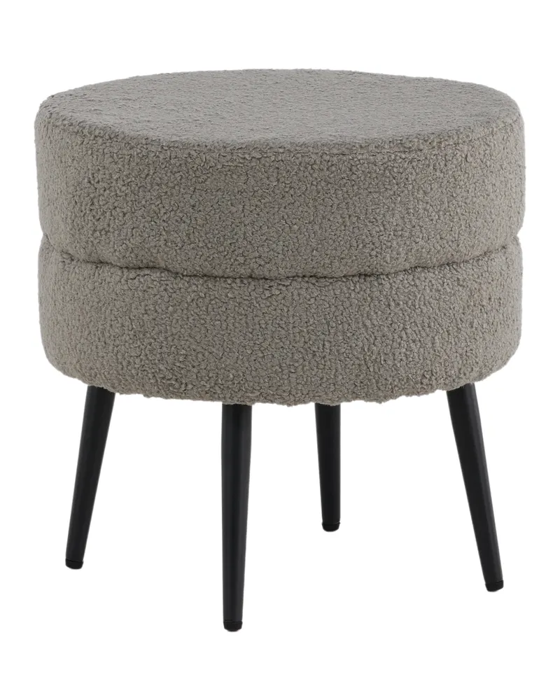 Pot runder Hocker mit Stahlbeinen in Grau, Gestell Schwarz, Polyester-Teddystoff, Ansicht 12