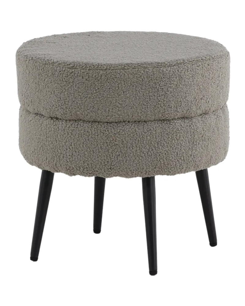 Pot runder Hocker mit Stahlbeinen in Grau, Gestell Schwarz, Polyester-Teddystoff, Ansicht 2