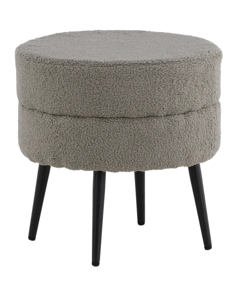 Pot runder Hocker mit Stahlbeinen in Grau, Gestell Schwarz, Polyester-Teddystoff, Ansicht 3