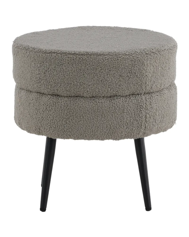 Pot runder Hocker mit Stahlbeinen in Grau, Gestell Schwarz, Polyester-Teddystoff, Ansicht 4