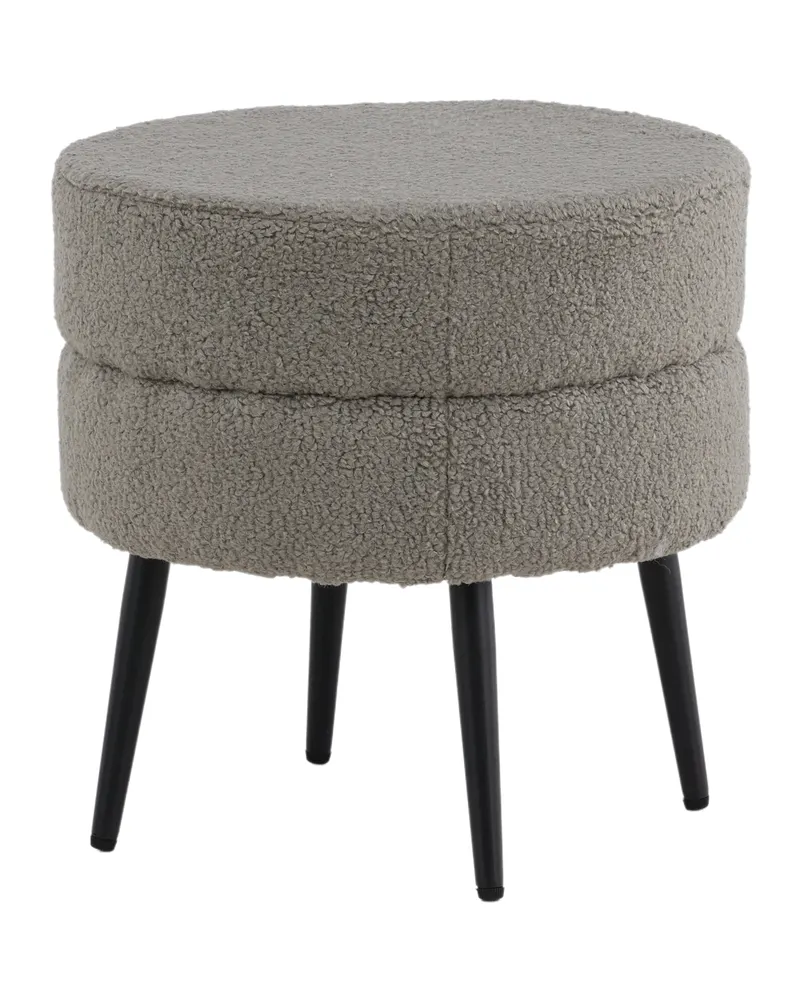 Pot runder Hocker mit Stahlbeinen in Grau, Gestell Schwarz, Polyester-Teddystoff, Ansicht 5