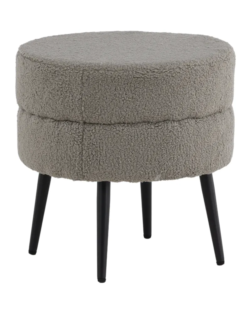 Pot runder Hocker mit Stahlbeinen in Grau, Gestell Schwarz, Polyester-Teddystoff, Ansicht 6