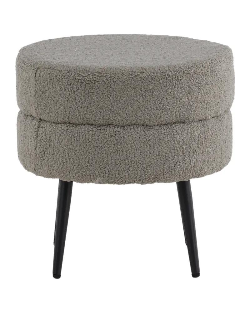 Pot runder Hocker mit Stahlbeinen in Grau, Gestell Schwarz, Polyester-Teddystoff, Ansicht 7