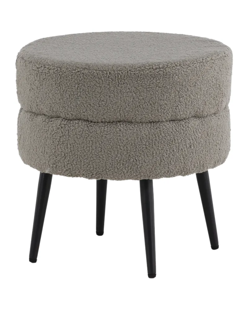 Pot runder Hocker mit Stahlbeinen in Grau, Gestell Schwarz, Polyester-Teddystoff, Ansicht 8