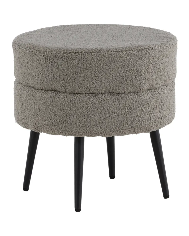 Pot runder Hocker mit Stahlbeinen in Grau, Gestell Schwarz, Polyester-Teddystoff, Ansicht 9