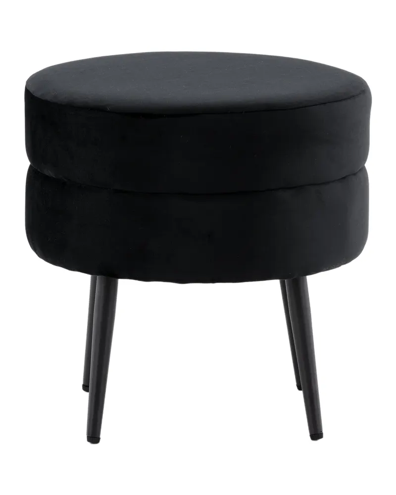 Pot runder Hocker mit Stahlbeinen in Schwarz, Polyester-Teddystoff, Ansicht 10
