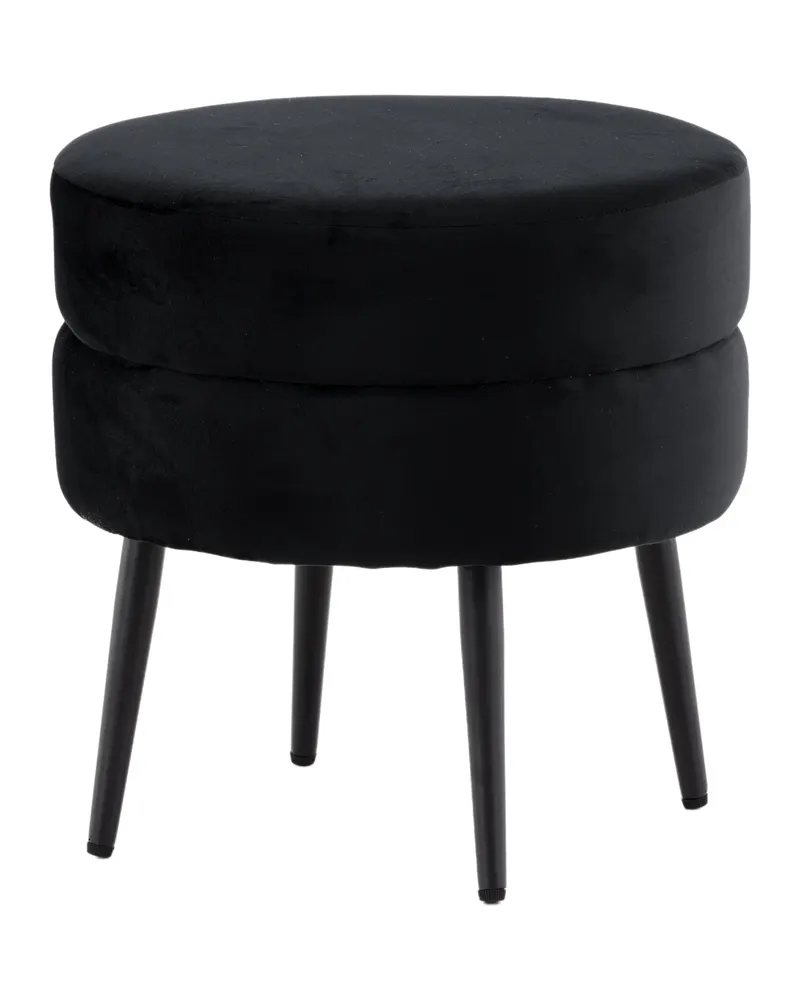 Pot runder Hocker mit Stahlbeinen in Schwarz, Polyester-Teddystoff, Ansicht 2