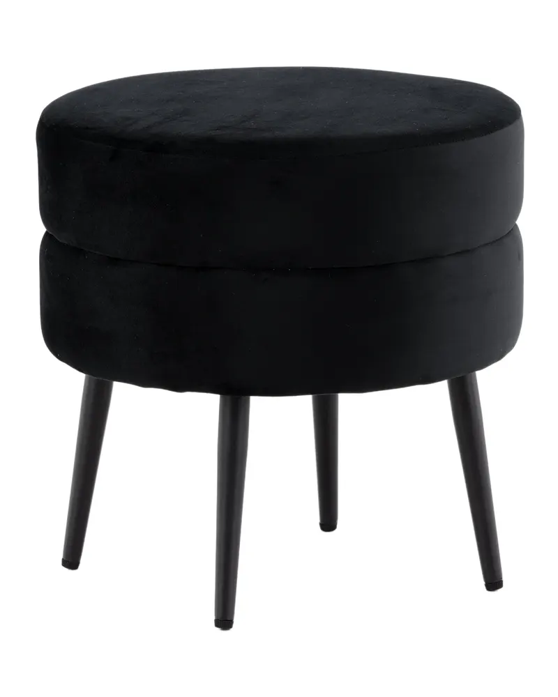 Pot runder Hocker mit Stahlbeinen in Schwarz, Polyester-Teddystoff, Ansicht 3