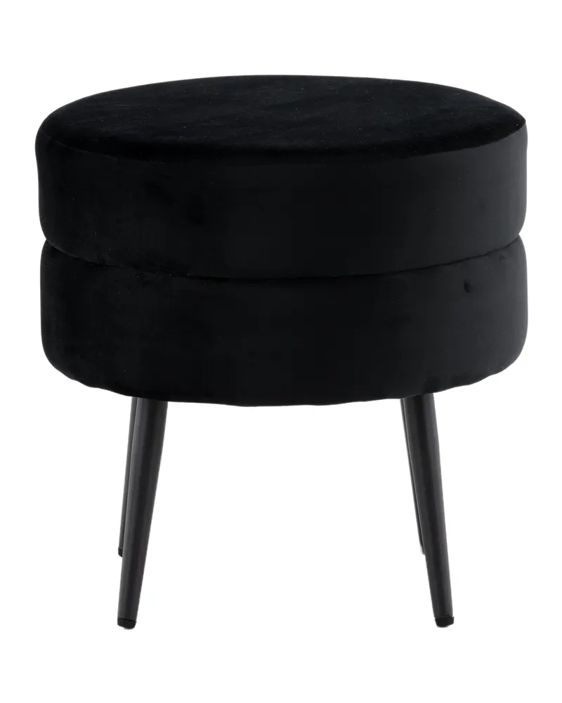 Pot runder Hocker mit Stahlbeinen in Schwarz, Polyester-Teddystoff, Ansicht 4