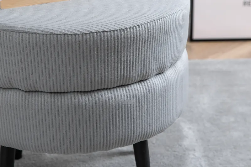 Pot runder Hocker mit Stahlbeinen in Grau, Gestell Schwarz, Polyester-Cord, im Wohnraum, Ansicht 2