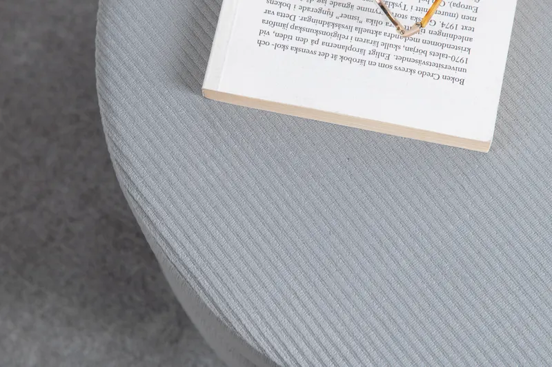 Pot runder Hocker mit Stahlbeinen in Grau, Gestell Schwarz, Polyester-Cord, im Wohnraum, Ansicht 3
