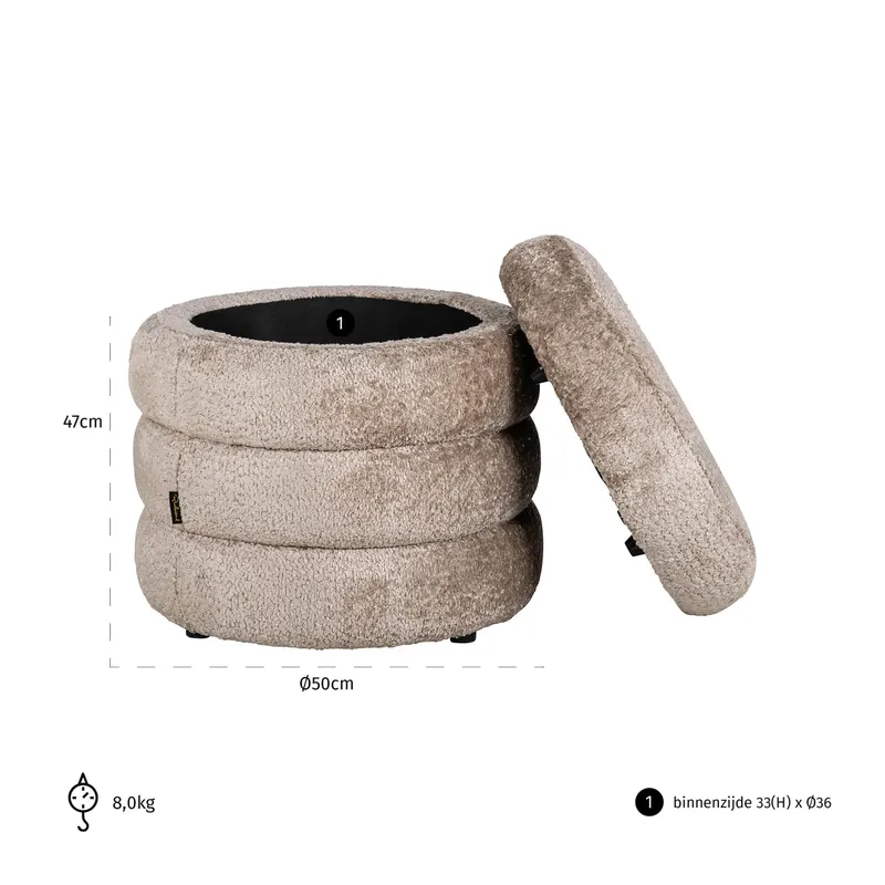 Pouf Adele Sheep Natural von Richmond Interiors, Maßzeichnung 7
