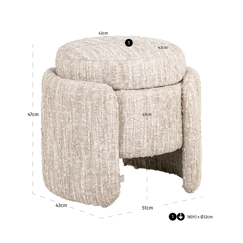 Pouf Cupid, Beige angora von Richmond Interiors, Maßzeichnung 7
