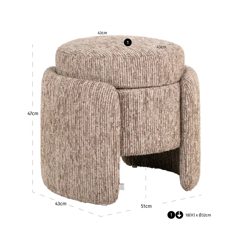 Pouf Cupid, Mocca linear von Richmond Interiors, Maßzeichnung 7