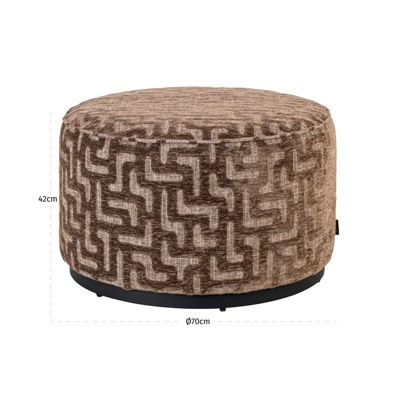 Pouf Lexie, Brown labyrinth, 70Ø cm von Richmond Interiors, Maßzeichnung 3