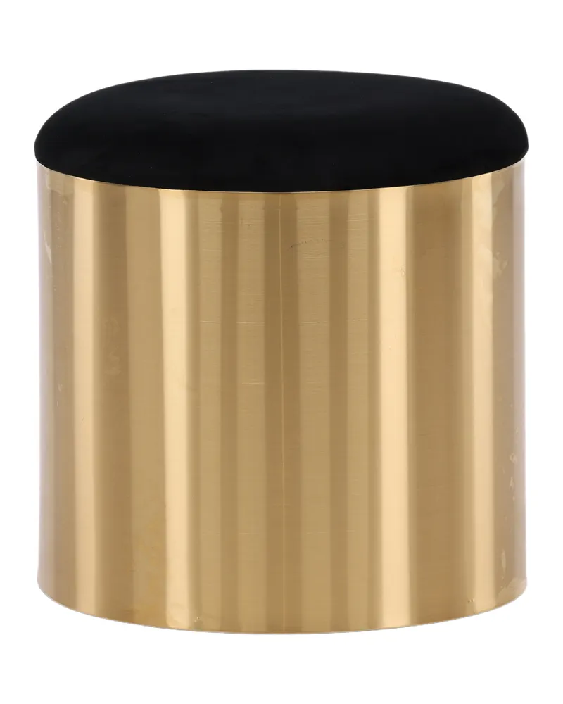 Puff Hocker aus Samt in Zylinderform mit goldfarbenem Sockel