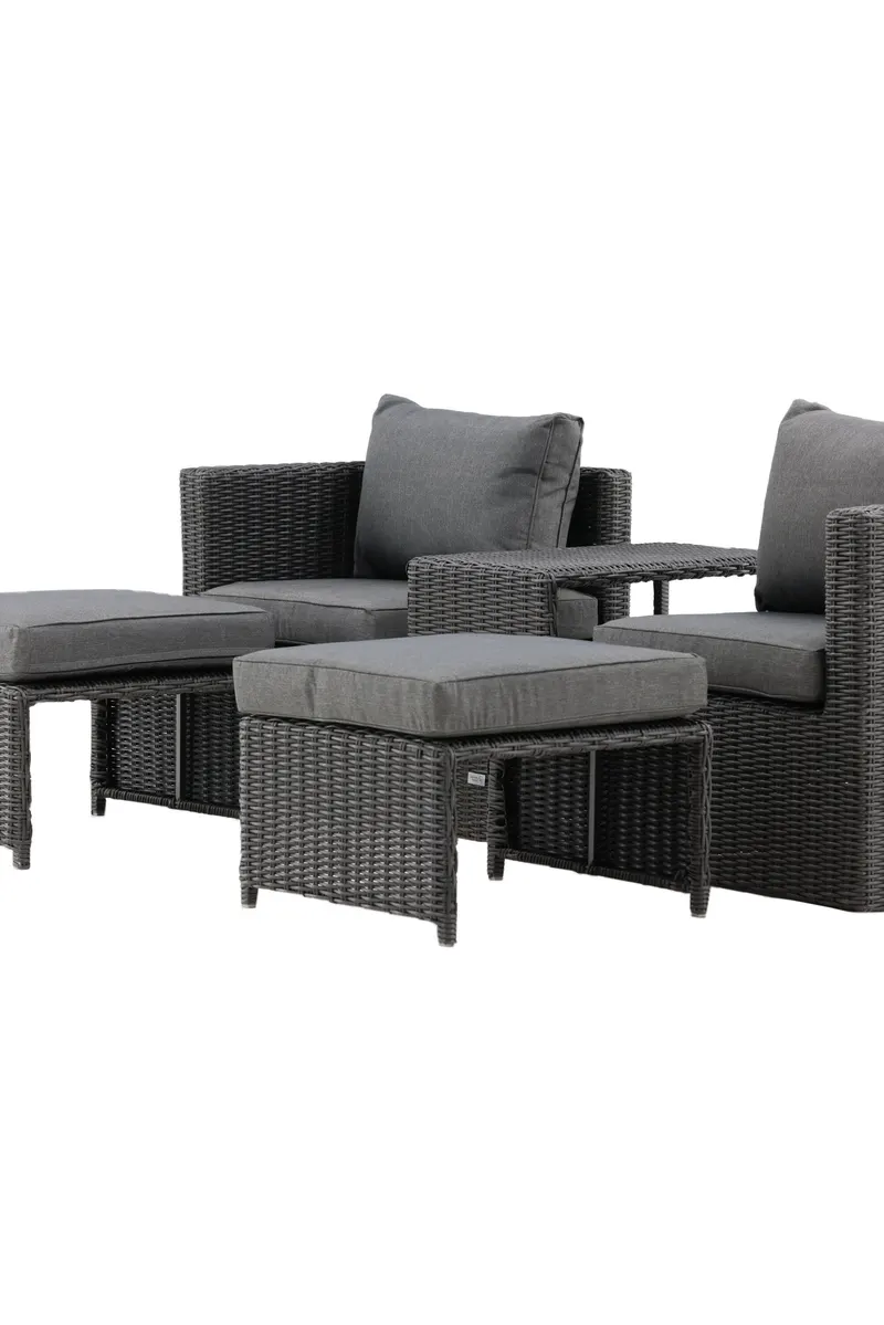 Quad Gartenlounge mit zwei Sesseln, Fußhockern und Tisch, Ansicht 13