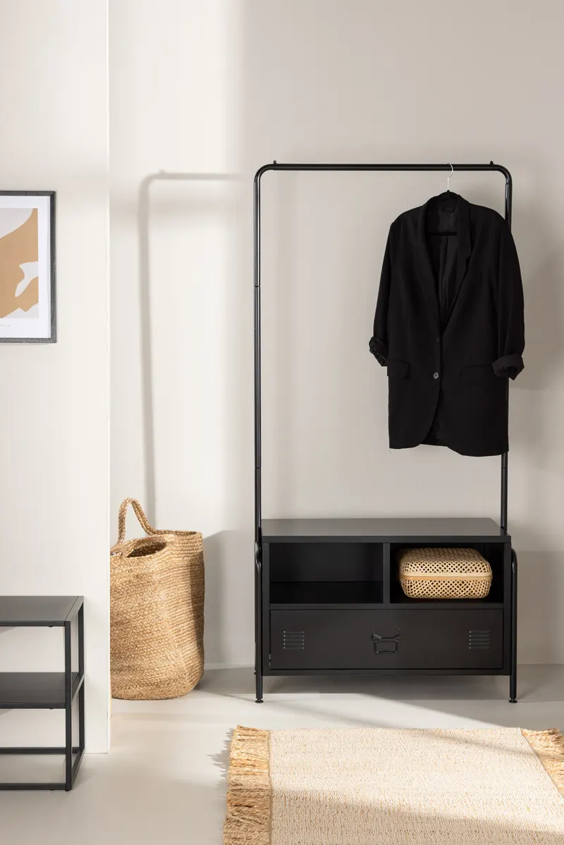 Quito Garderobe mit Kleiderstange, Fächern und Schublade, im Wohnraum, Ansicht 1