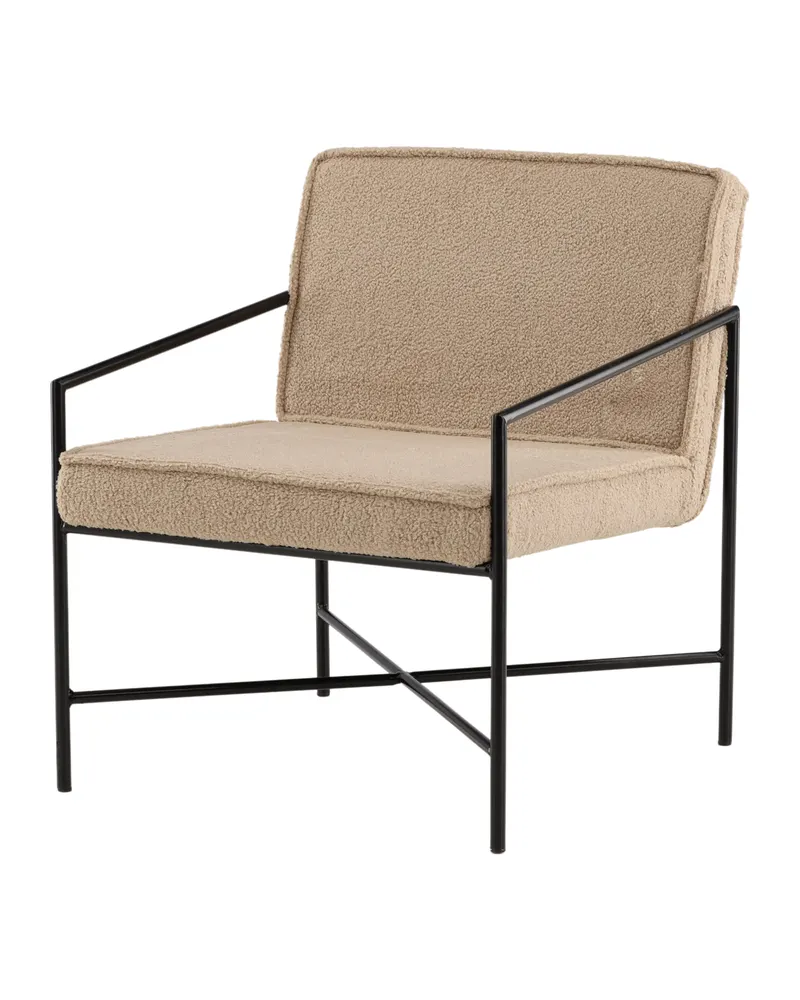 Rakel Sessel mit schmalem Stahlgestell in Beige, Gestell Schwarz, Polyester-Teddystoff, Ansicht 2