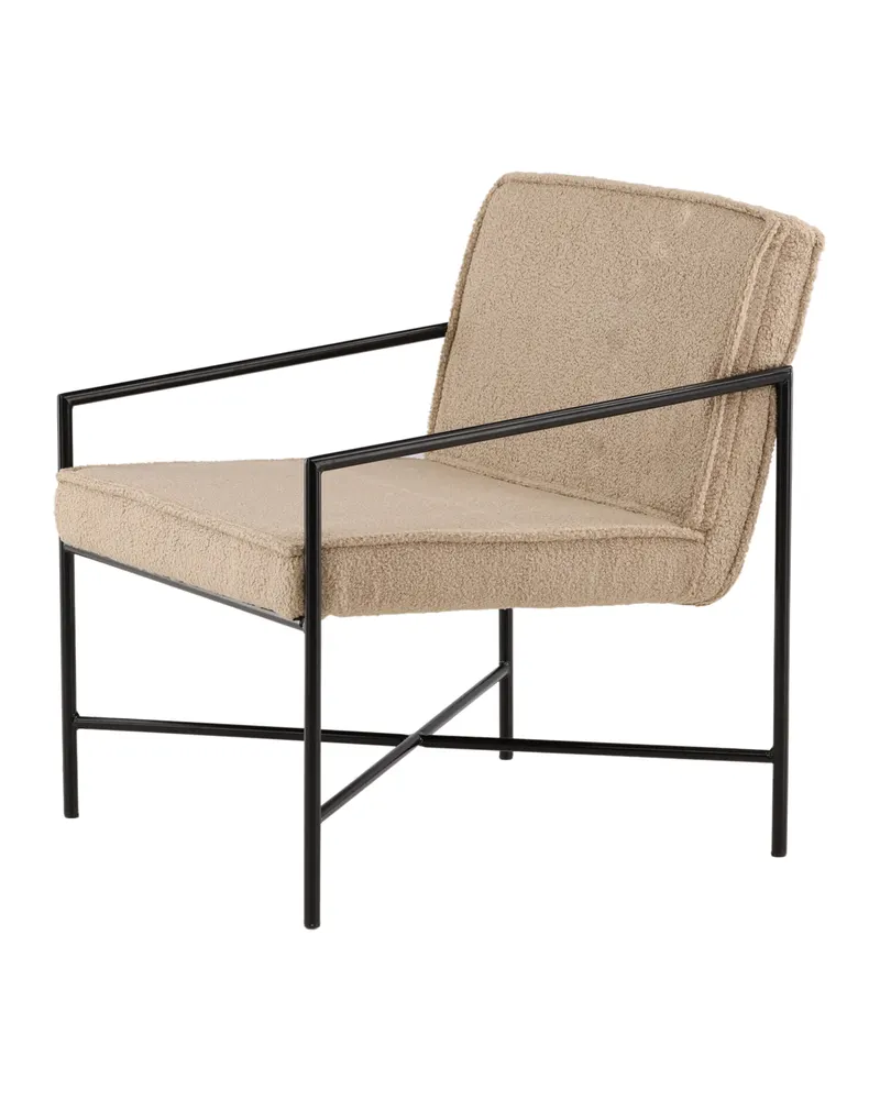 Rakel Sessel mit schmalem Stahlgestell in Beige, Gestell Schwarz, Polyester-Teddystoff, Ansicht 3
