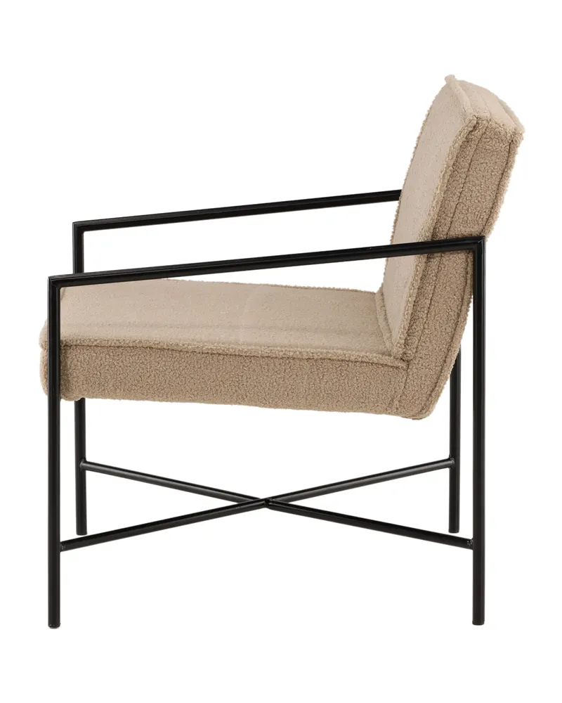 Rakel Sessel mit schmalem Stahlgestell in Beige, Gestell Schwarz, Polyester-Teddystoff, Ansicht 4