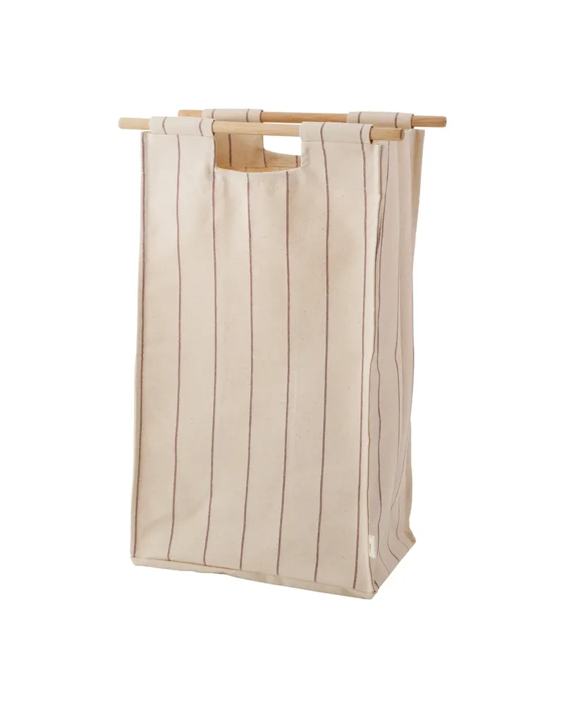 Wandhängender Wäschetrenner Bag Up aus Bio-Baumwolle, ReCollector, Natur mit kastanienroten Streifen, 35 × 57 × 24,6 cm, Ansicht 1