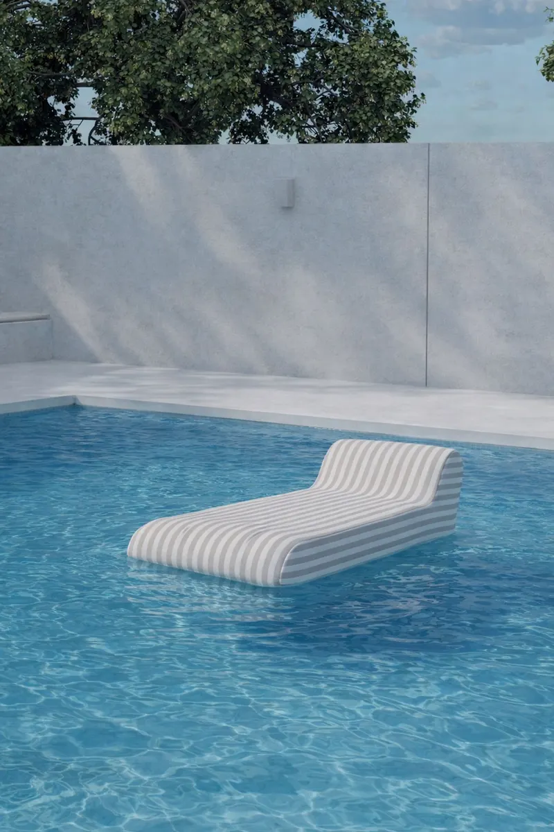 Redang Sonnenliege und Hocker mit Streifenbezug in Weiß / Beige, Gestell Beige, im Wohnraum, Ansicht 2
