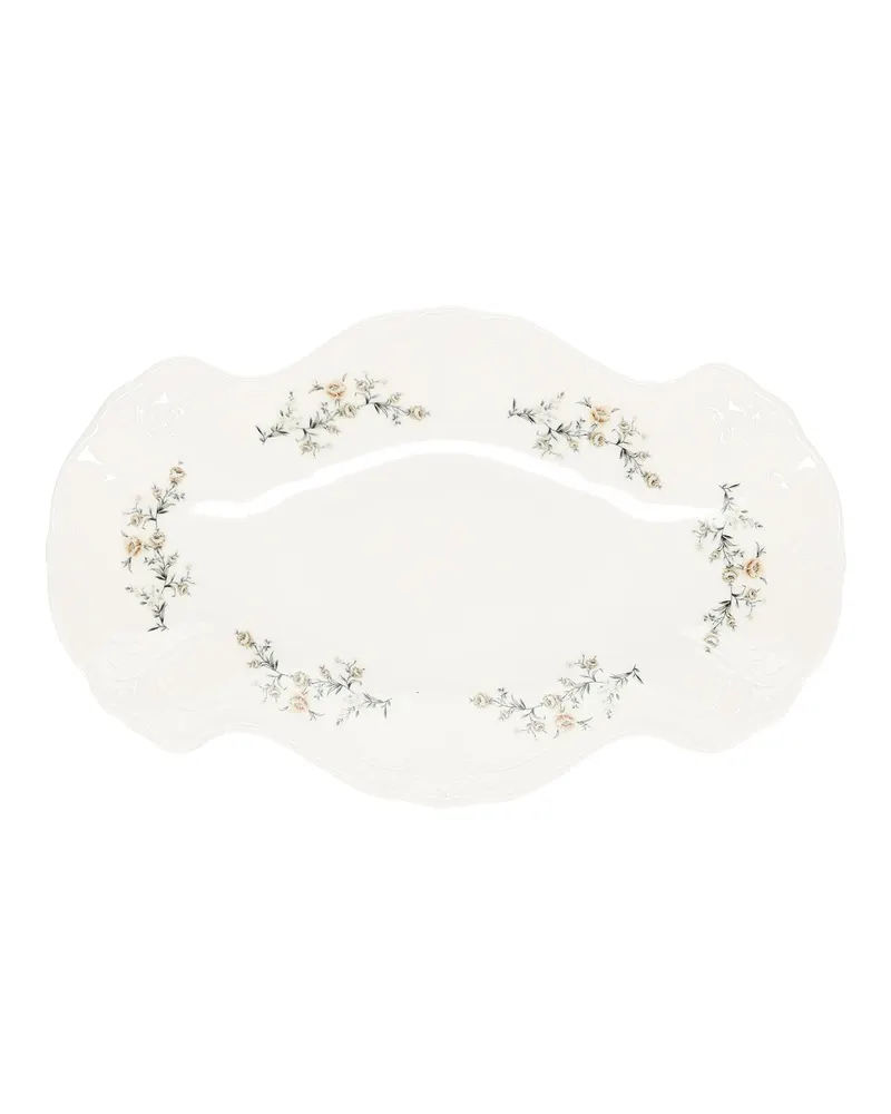 Retro Servierschale aus Porzellan mit Druckdekor, 39 × 25 cm, Elfenbein