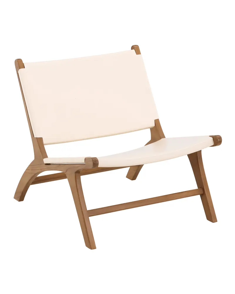 Rike Loungesessel aus Teak mit Sitz aus Kunstleder, Beige, Gestell Natur