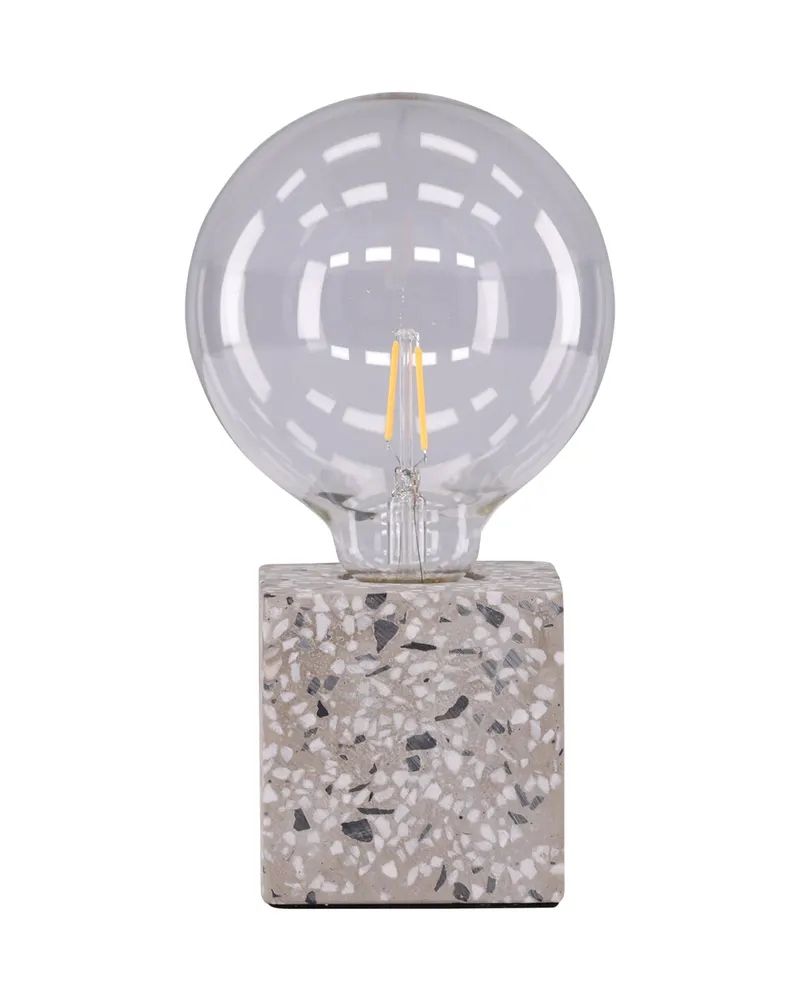 Rilche Tischlampe mit Würfelfuß aus Terrazzo in Weiß, Ansicht 1