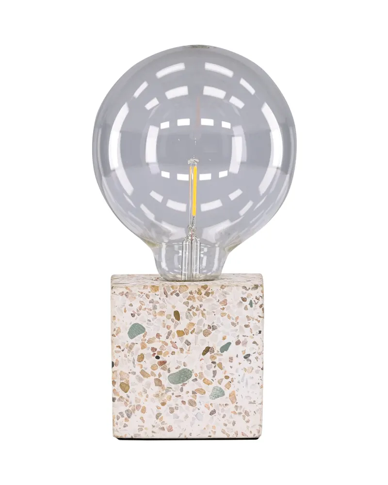 Rilche Tischlampe mit Würfelfuß aus Terrazzo, ohne Schirm, Weiß