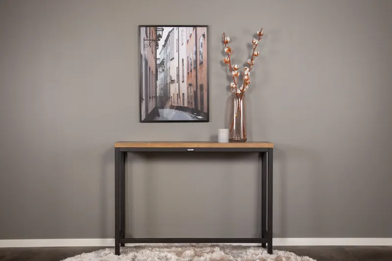 Rise schmaler Beistelltisch mit Stahlgestell in 110 × 30 cm, Natur, Gestell Schwarz, im Wohnraum, Ansicht 2