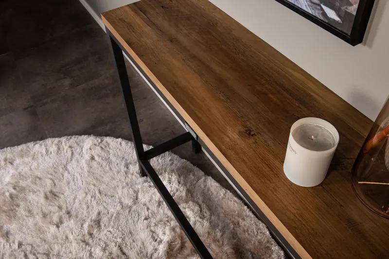Rise schmaler Beistelltisch mit Stahlgestell in 110 × 30 cm, Natur, Gestell Schwarz, im Wohnraum, Ansicht 3