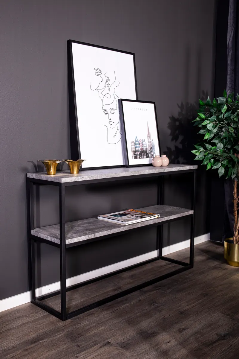 Rise schmaler Beistelltisch mit Stahlgestell in 110 × 30 cm, Grau, Gestell Schwarz, im Wohnraum, Ansicht 1