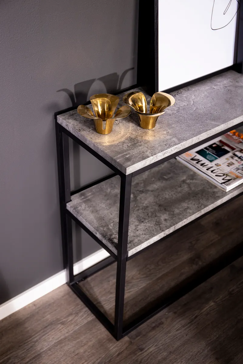 Rise schmaler Beistelltisch mit Stahlgestell in 110 × 30 cm, Grau, Gestell Schwarz, im Wohnraum, Ansicht 2