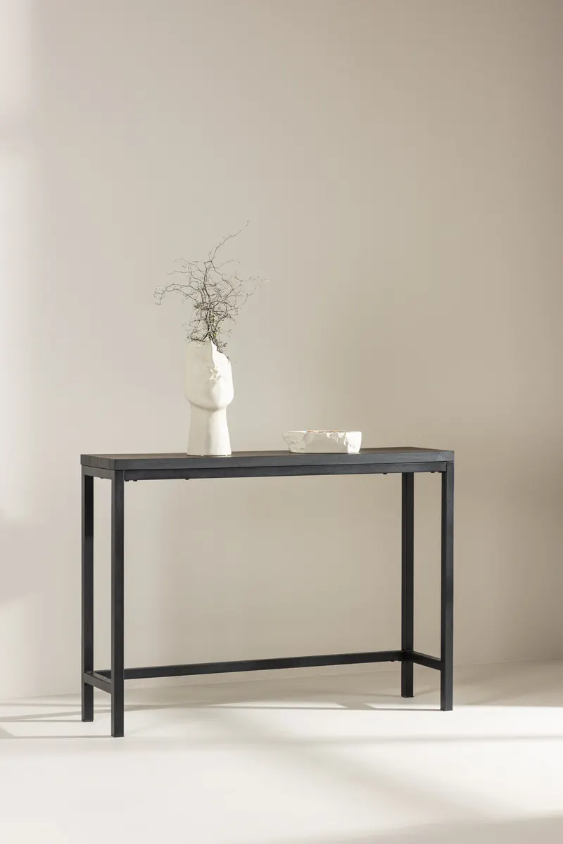 Rise schmaler Beistelltisch mit Stahlgestell in 110 × 30 cm, Schwarz, im Wohnraum, Ansicht 1