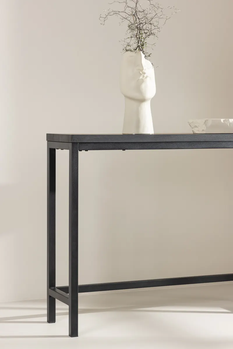 Rise schmaler Beistelltisch mit Stahlgestell in 110 × 30 cm, Schwarz, im Wohnraum, Ansicht 2