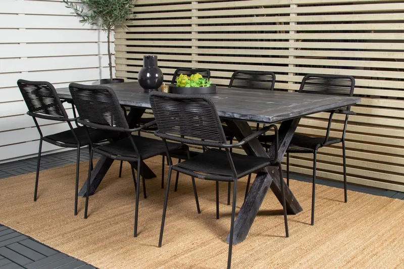 Rives & Lindos Gartenmöbel-Set mit Akazientisch und 6 Seilstühlen, im Wohnraum, Ansicht 2
