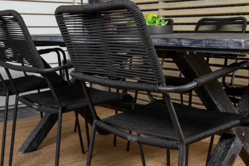 Rives & Lindos Gartenmöbel-Set mit Akazientisch und 6 Seilstühlen, im Wohnraum, Ansicht 3