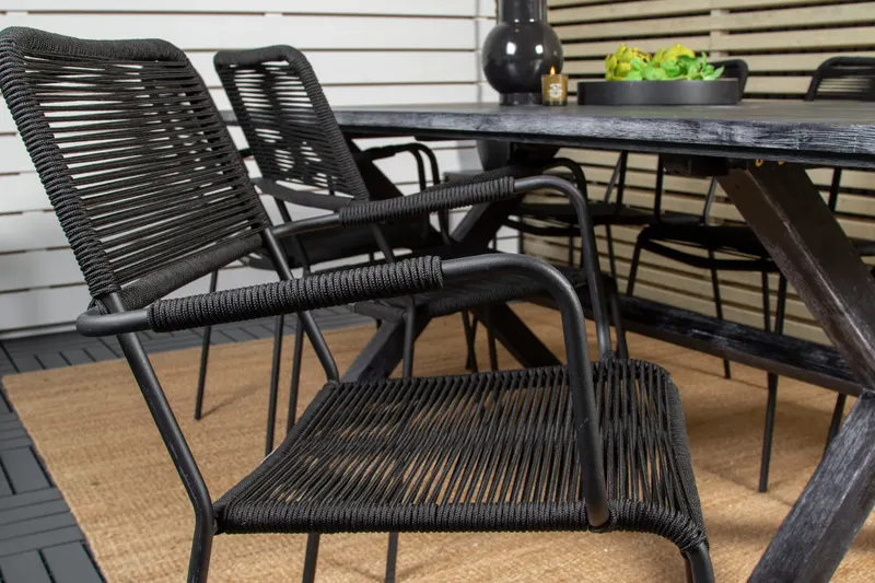 Rives & Lindos Gartenmöbel-Set mit Akazientisch und 6 Seilstühlen, im Wohnraum, Ansicht 5
