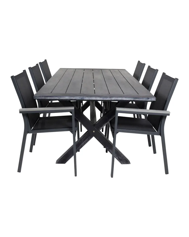 Rives & Parma Gartenmöbel-Set: Akazientisch, 6 Stühle mit Textilene