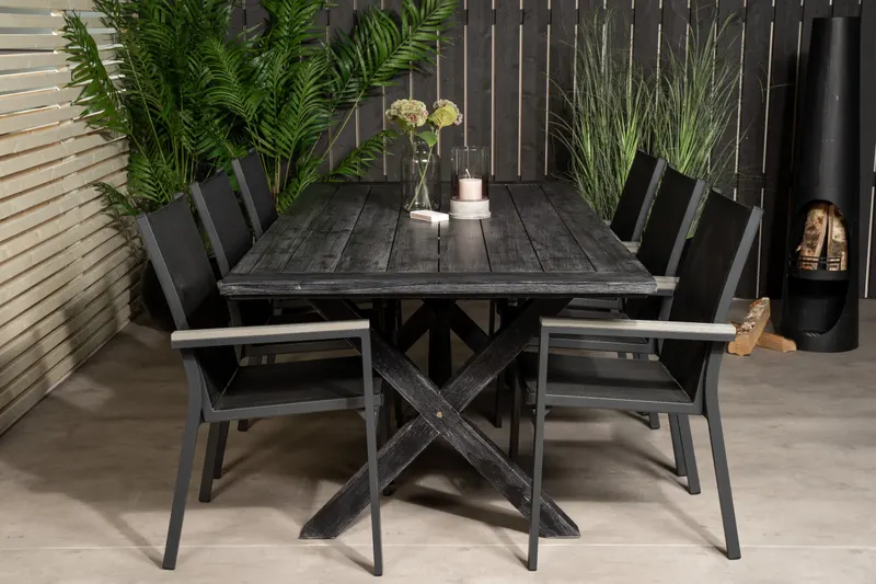 Rives & Parma Gartenmöbel-Set mit Akazientisch und 6 Textilene-Stühlen, im Wohnraum, Ansicht 1