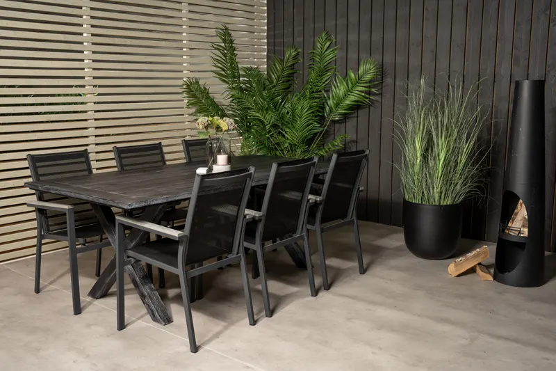 Rives & Parma Gartenmöbel-Set mit Akazientisch und 6 Textilene-Stühlen, im Wohnraum, Ansicht 2