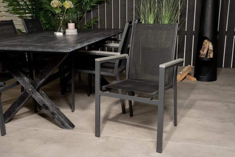 Rives & Parma Gartenmöbel-Set mit Akazientisch und 6 Textilene-Stühlen, im Wohnraum, Ansicht 4