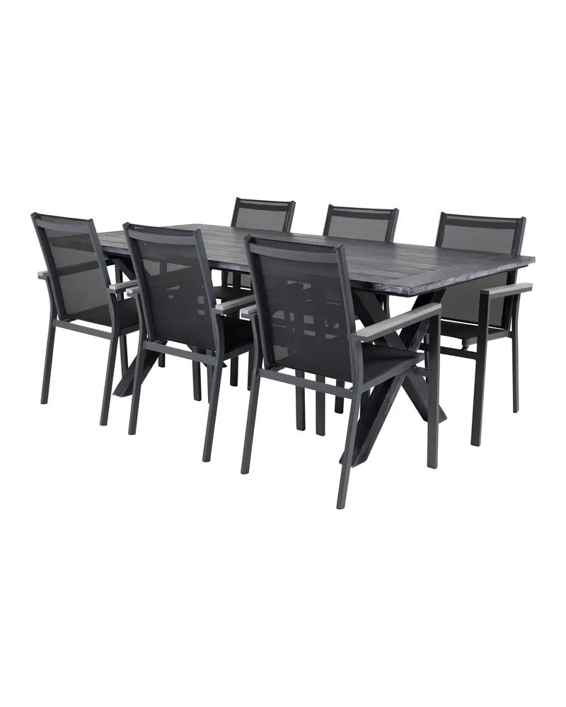 Rives & Parma Gartenmöbel-Set mit Akazientisch und 6 Textilene-Stühlen, Ansicht 2